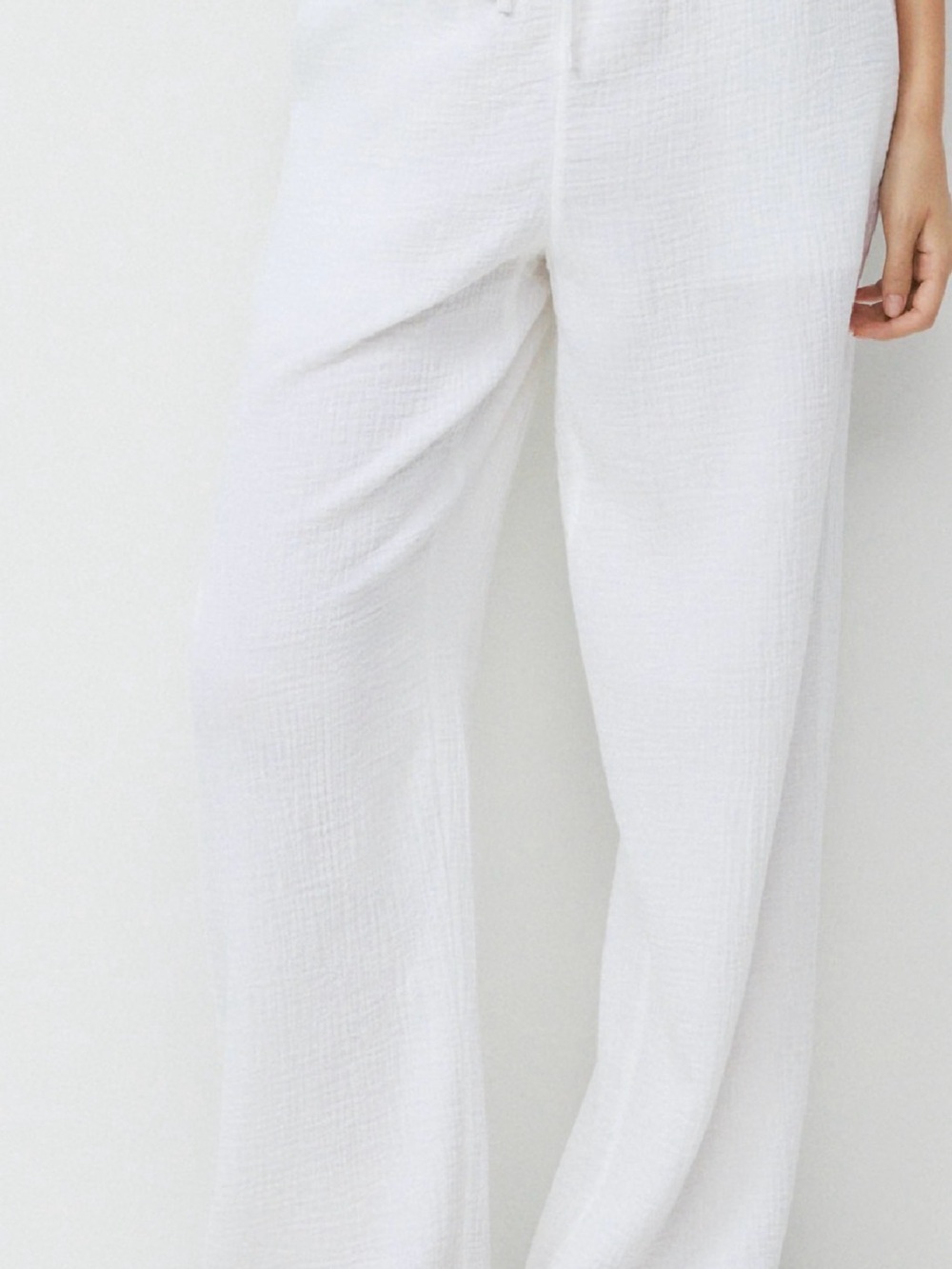 Little Moon White 100% organic cotton relaxed wide-leg pull-on pants